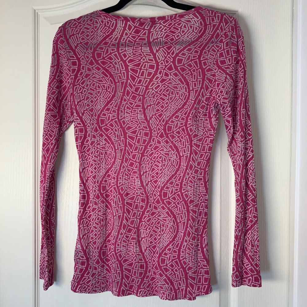 Y2K Sheer Fuchsia Geometric Mesh Top Women L Slim Fit Bold Statement Party - Picture 2 of 9